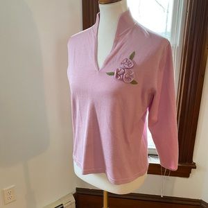 NWT Apostrophe pink silk sweater with flower large